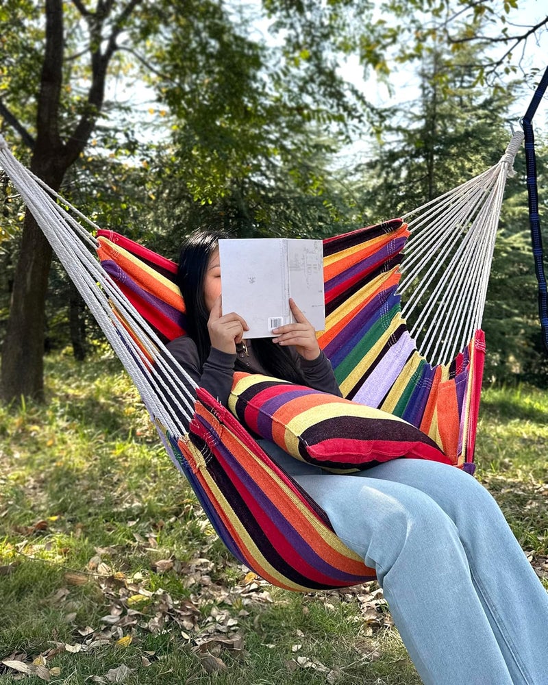 Halalona Hammock Chair Hanging Hammock Chair Rope Swing 2 Cushions Included-Sturdy & Durable Soft Cotton Hand Woven Hammock Swing for Bedroom, Porch, Patio-Indoor/Outdoor - Image 3